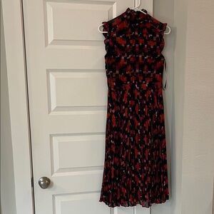 Maggie London Pleated Ruffle Cap Sleeve Midi Dress